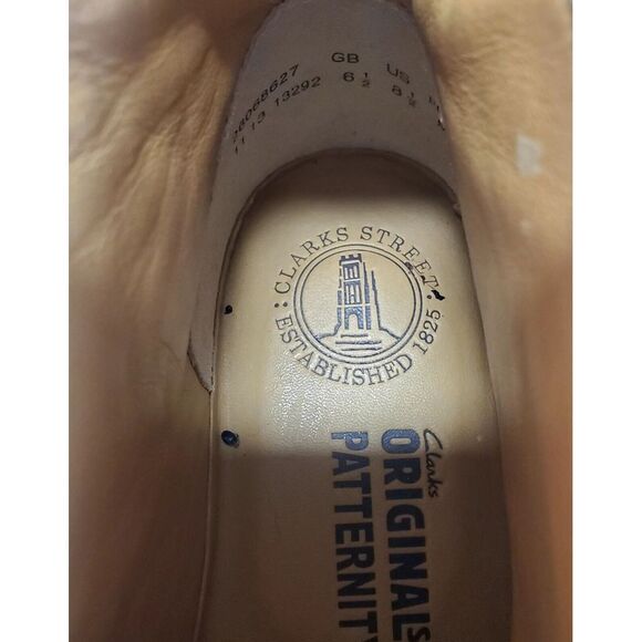 Clarks Original Patternity WOM 8.5 US Desert Boot Lace Up Taupe & White England - Picture 13 of 15